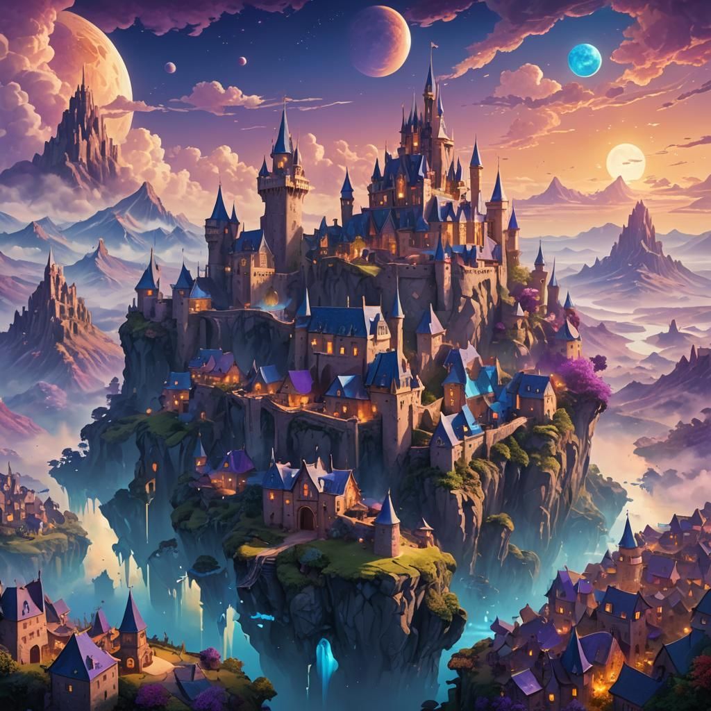Floating Moonstone Castle in a Dreamy Sky
