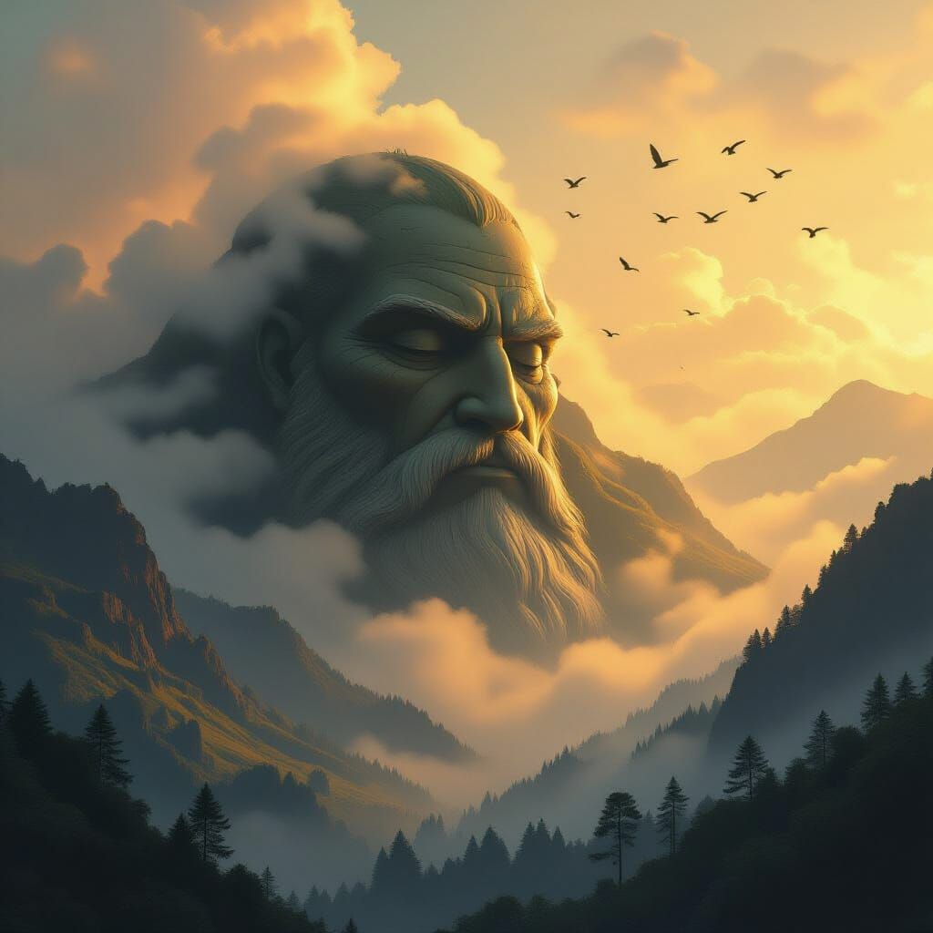 Sleeping Giant in Misty Valley: Atmospheric Landscape