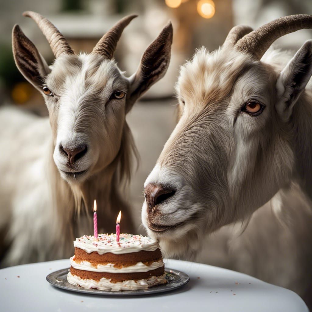 Big Goats Eating Birthday Cake