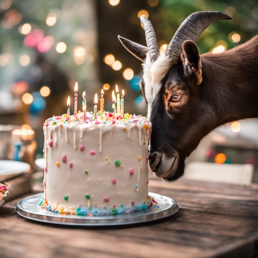 Big Goat is going to eat Sarah's Birthday cake when she isn'...