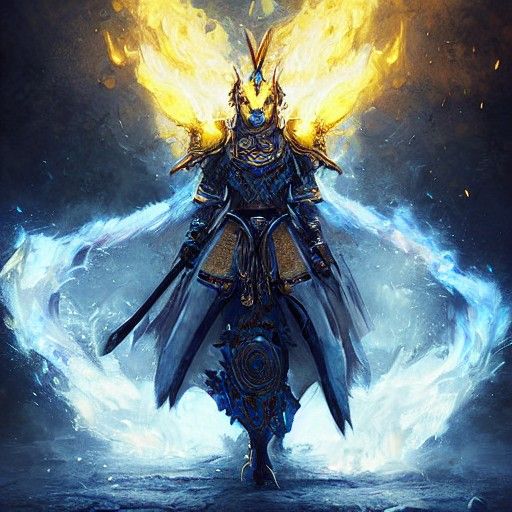 Dark Fantasy Warrior with Fire Swords