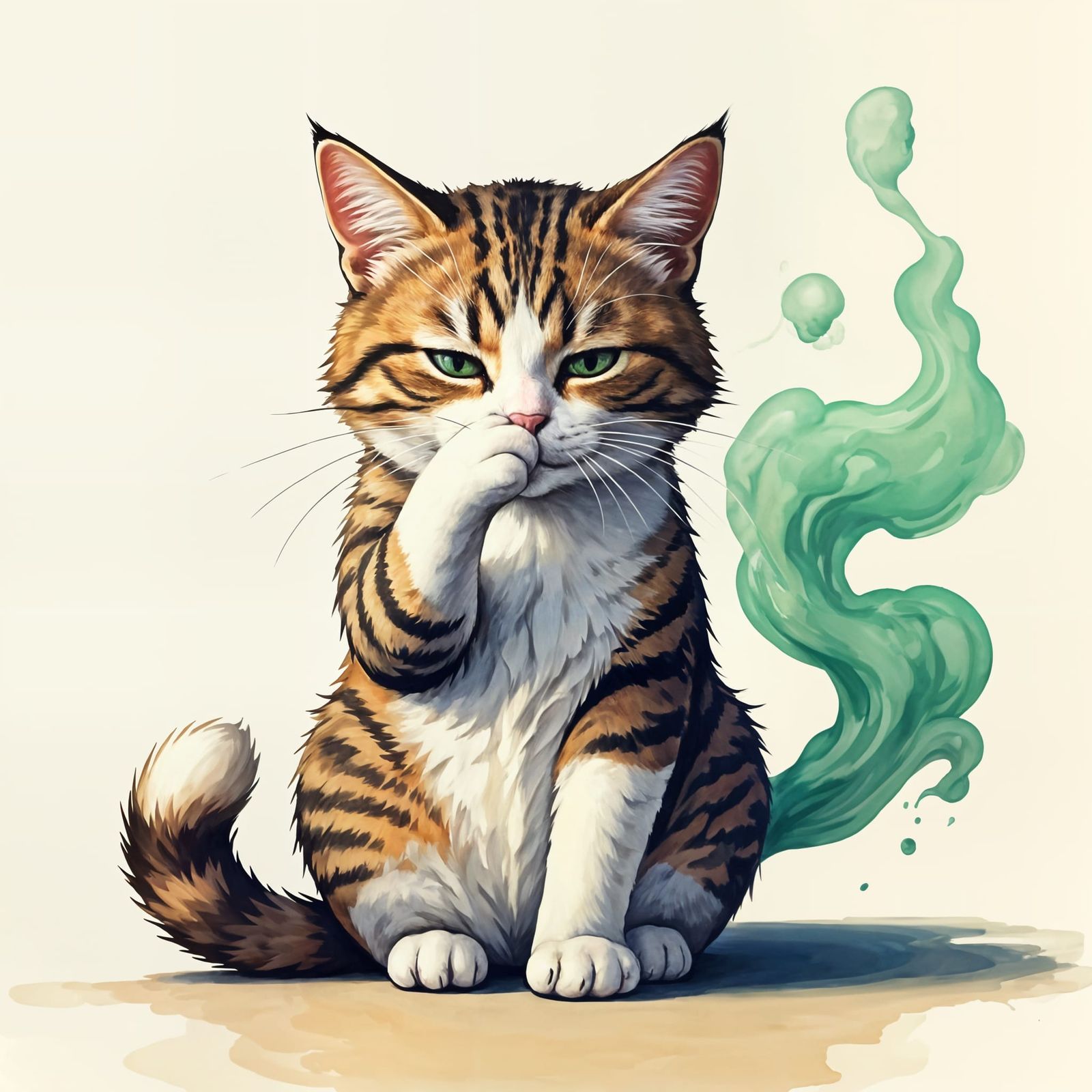 Humorous Watercolor of a Farting Cat