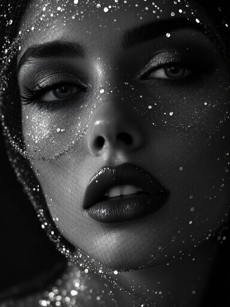 Surreal Fashion Noir Portrait in Black and White