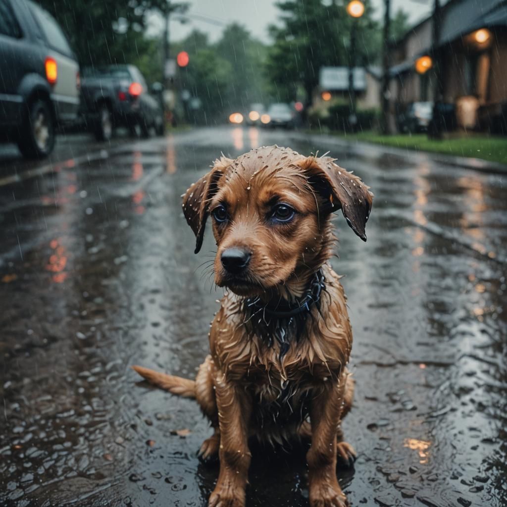 Sad Puppy Portrait in Cinematic Style