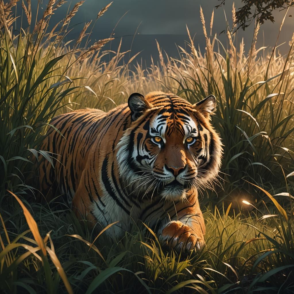 Tiger Ready to Pounce: Cinematic Wildlife Art