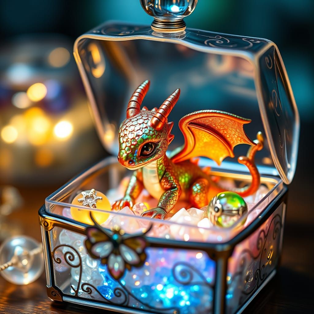 Iridescent Dragon Cub in Jeweled Glass Box