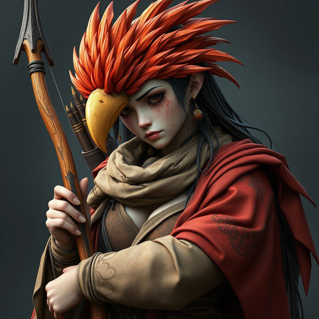 The addled, chaste, seasoned female Moltres-morph archer who...