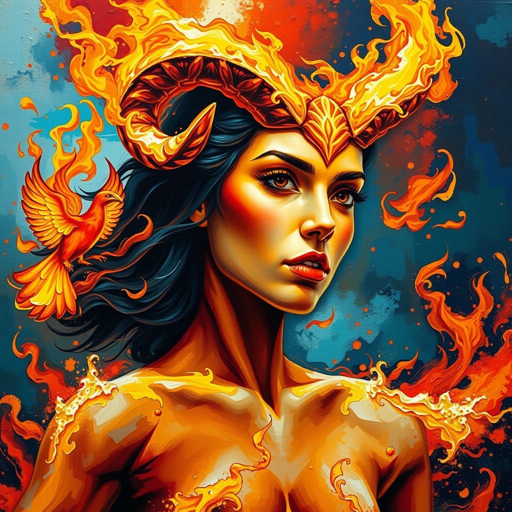 Fiery Titan Portrait in Expressionist Style