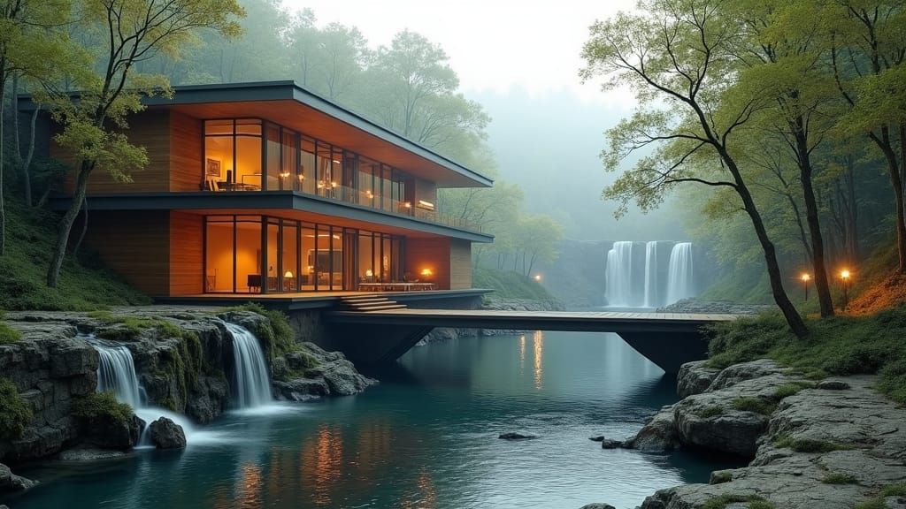 Modernist Fallingwater Reimagining in Organic Style