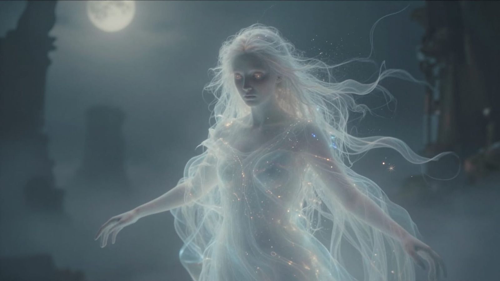 Luminous Spirit Emerging from Otherworldly Veil