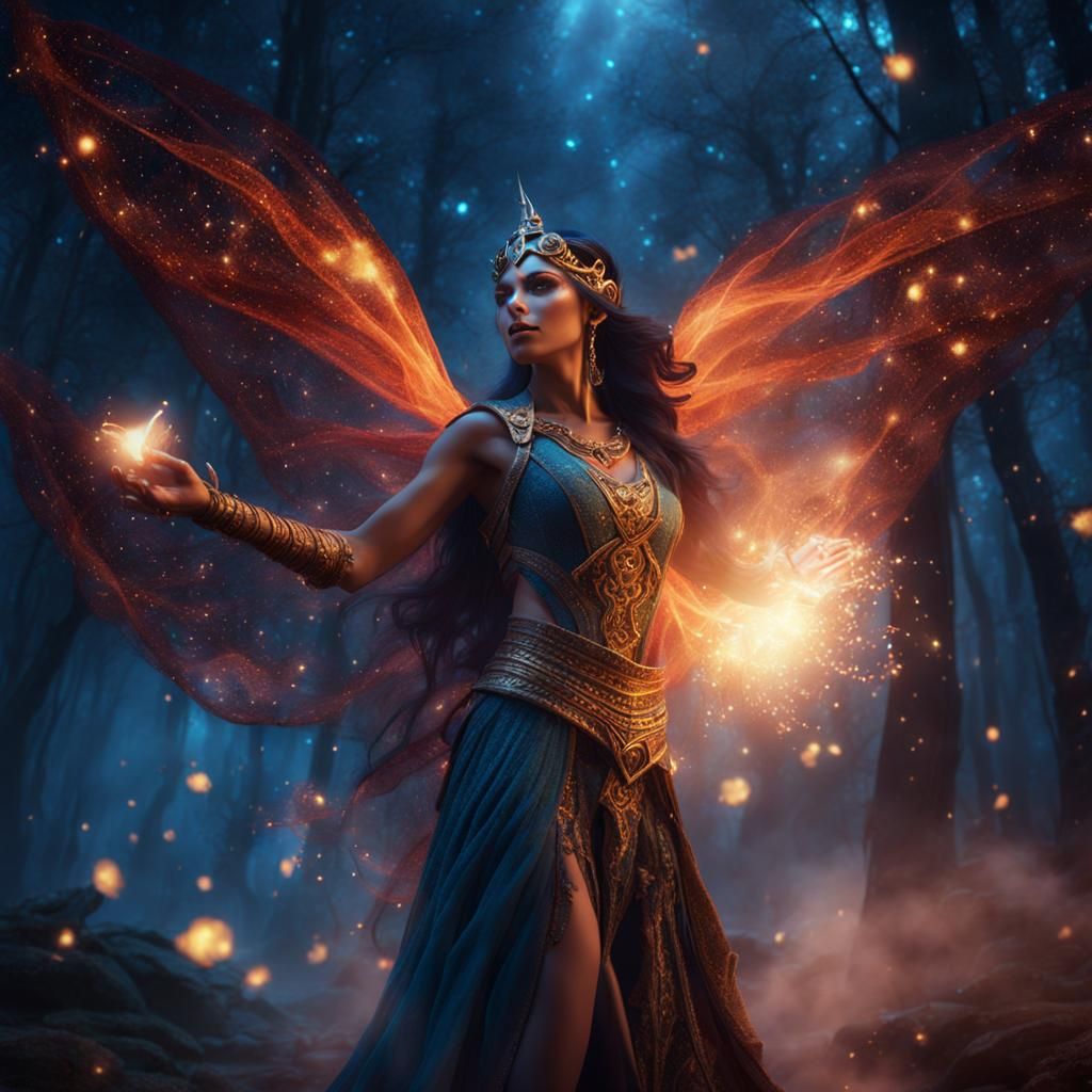 Exotic Elf Dances Under Starry Sky