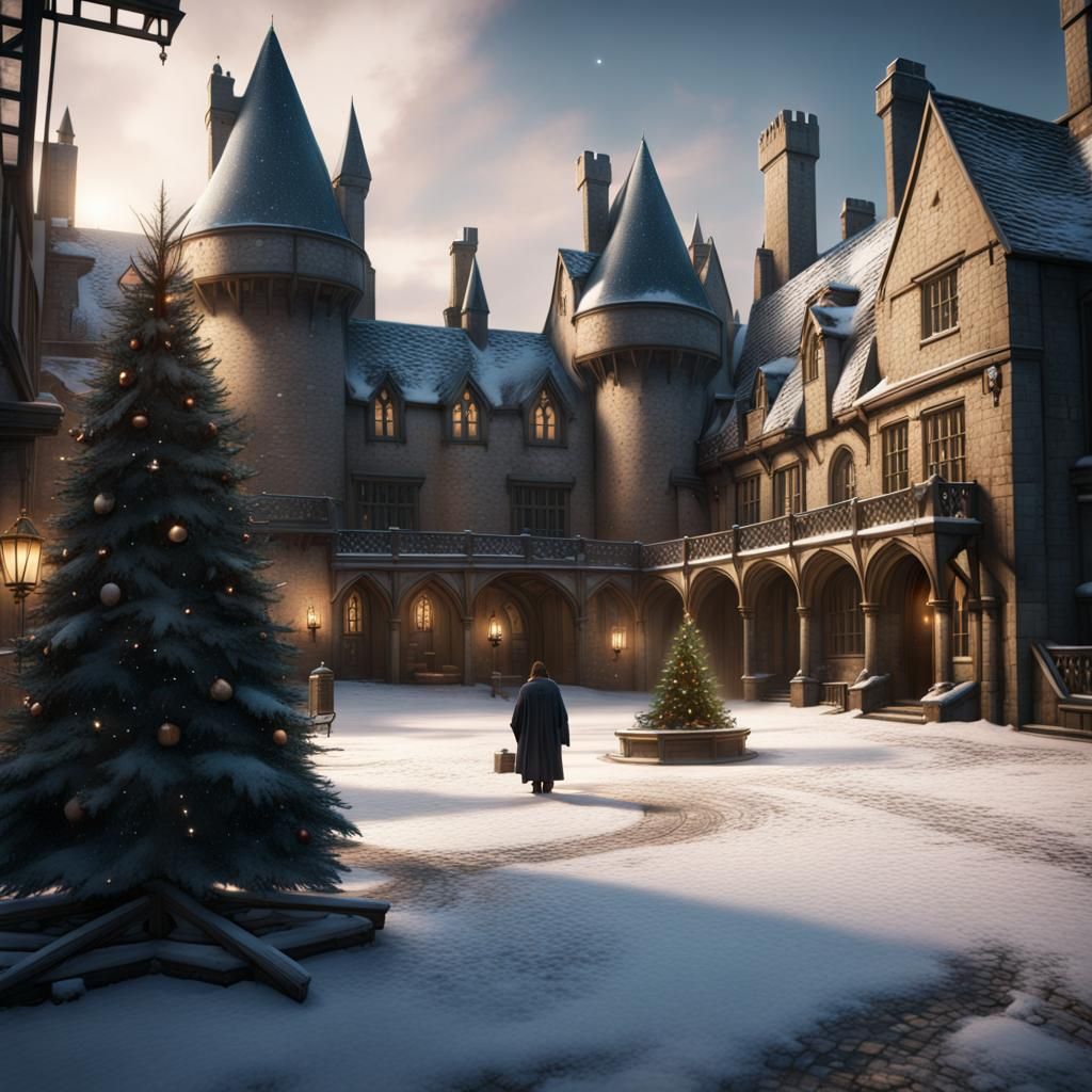 Hogwarts Courtyard: Hagrid and the Christmas Tree