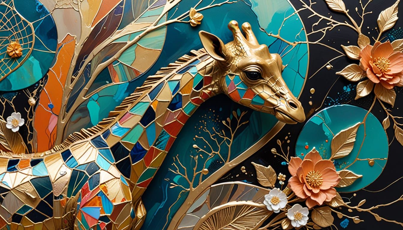 Athlete Animals Play Tennis in Kintsugi Surrealism