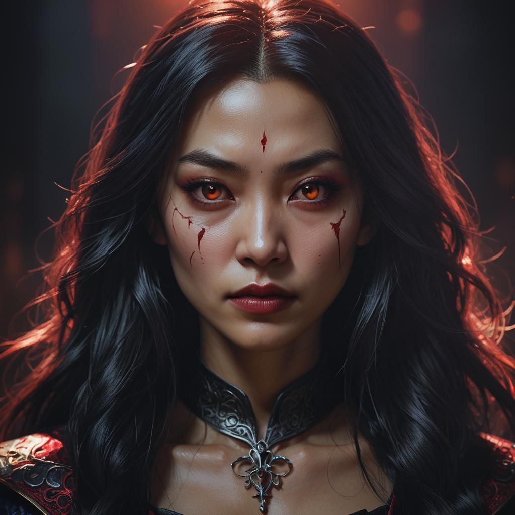 Asian Vampire Girl Portrait in Dark Fantasy Style