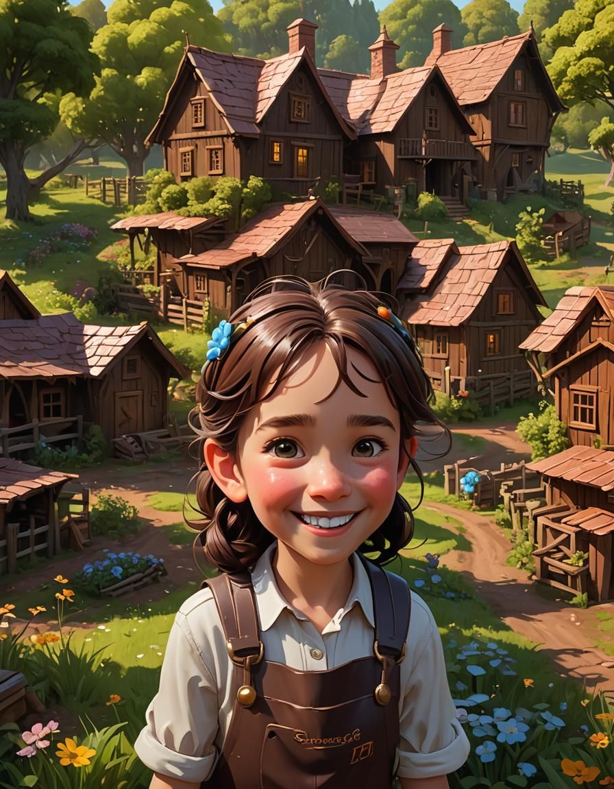 Chocolate Farmhouse Landscape in Animated Style