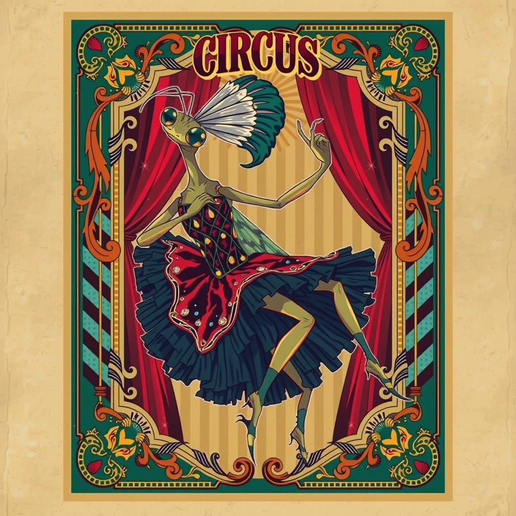 Anthropomorphic Mantis Showgirl in Art Deco Poster