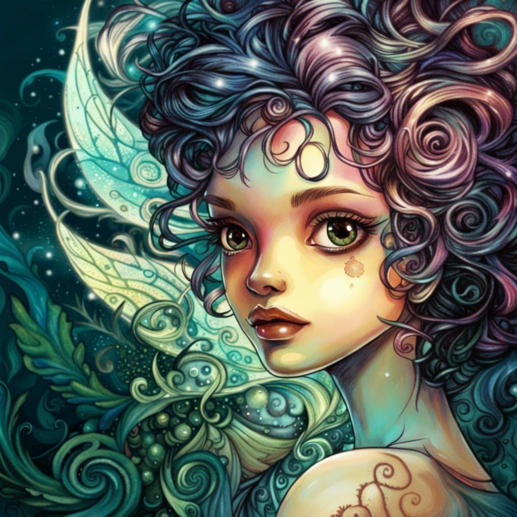 Fairy Girl with Swirly Hair in Neo-Victorian Art