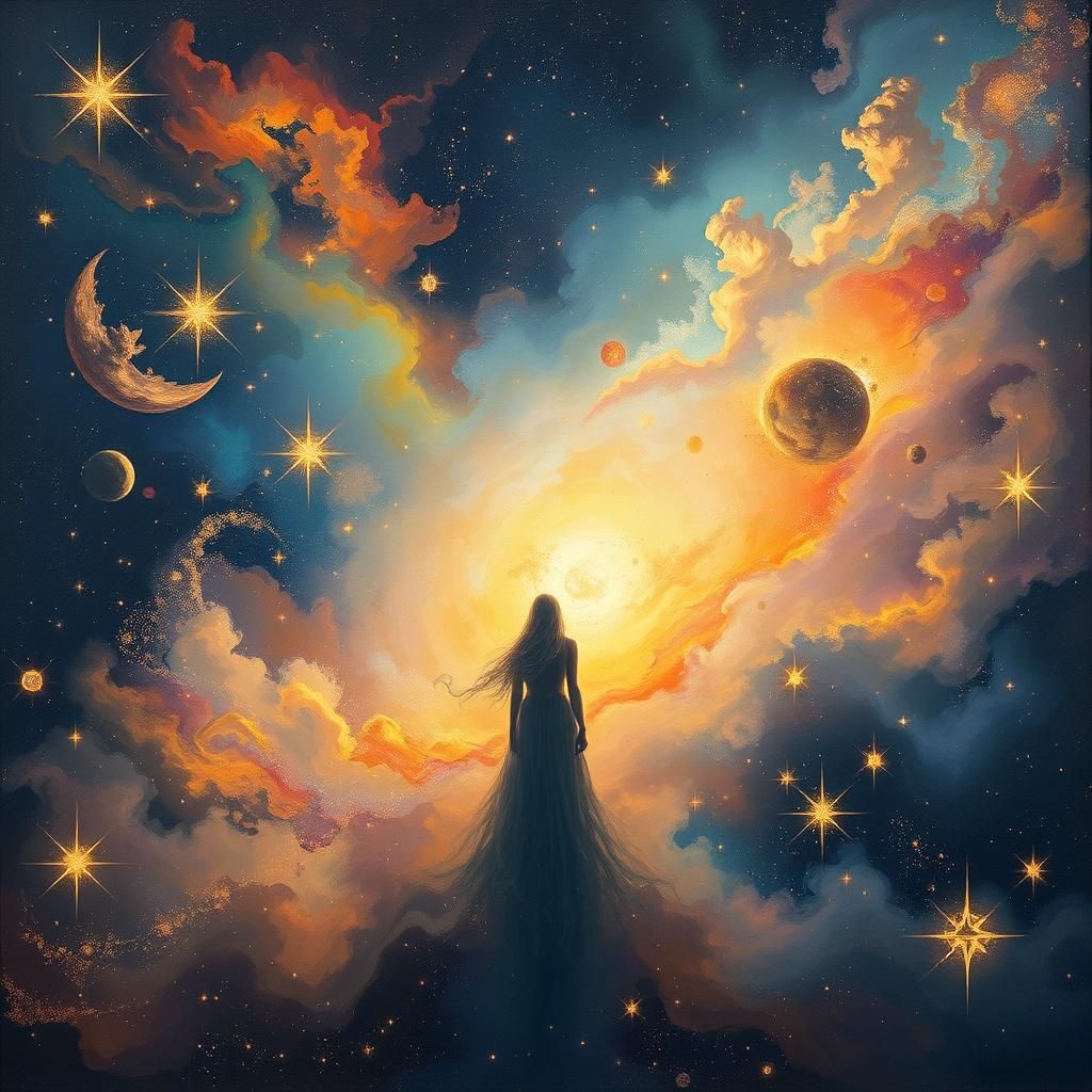 Ethereal Cosmic Portrait in Abstract Expressionist Style