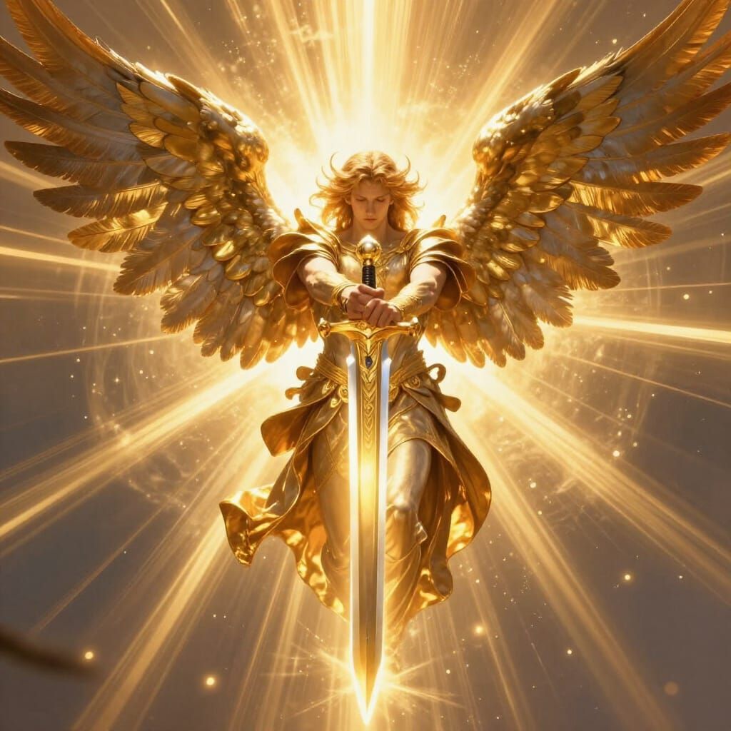 Majestic Winged Archangel With Radiant Sword