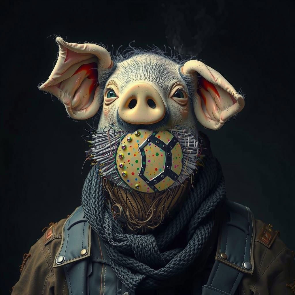 Expressionistic Pig-Headed Miner in Stark Contrast