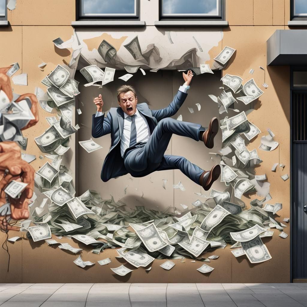Graffiti Art: Man Falls Into Money