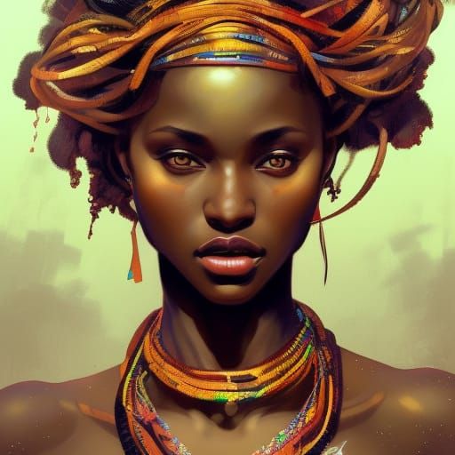 Elegant African Woman Portrait in Art Nouveau Style