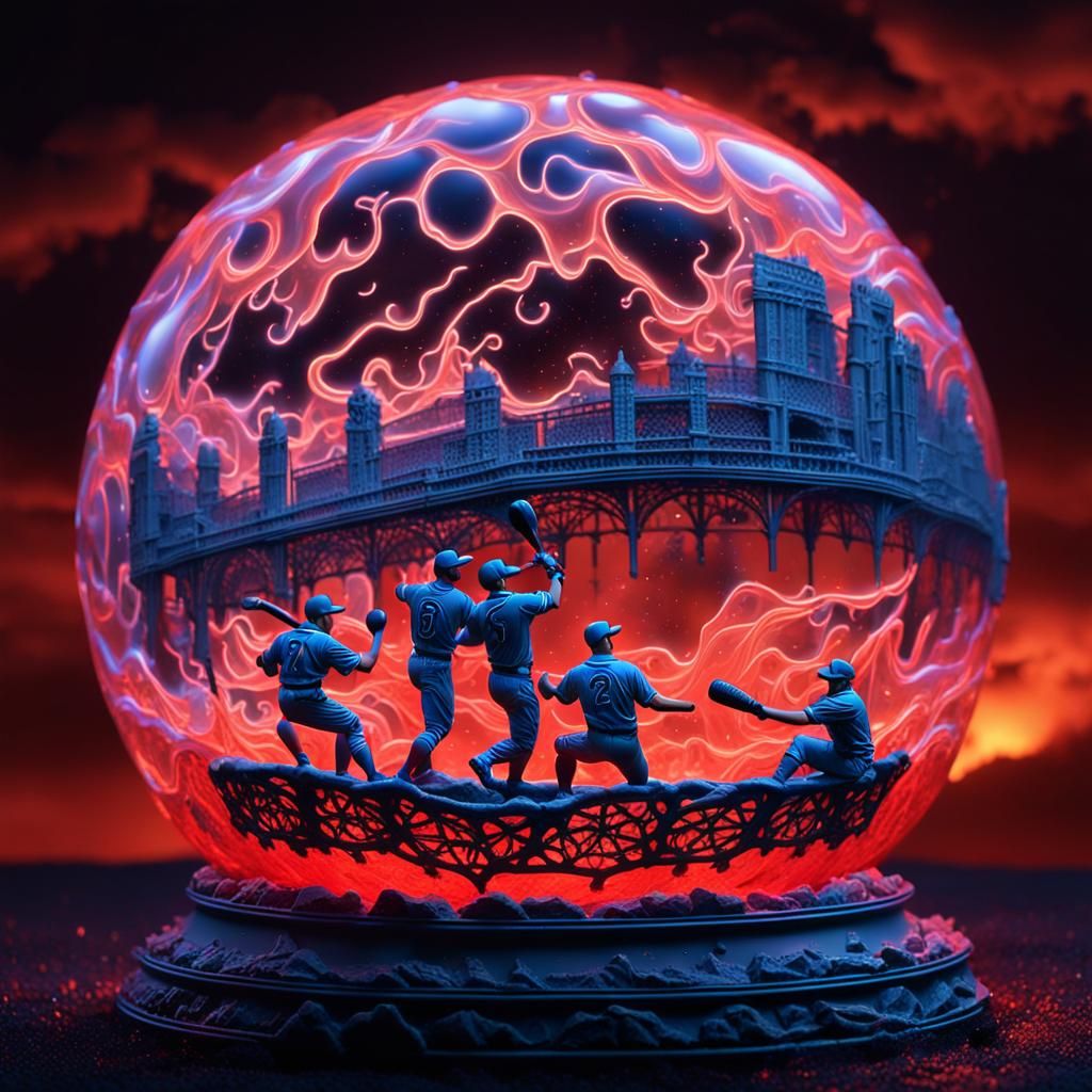 baseball players in a glass baseball