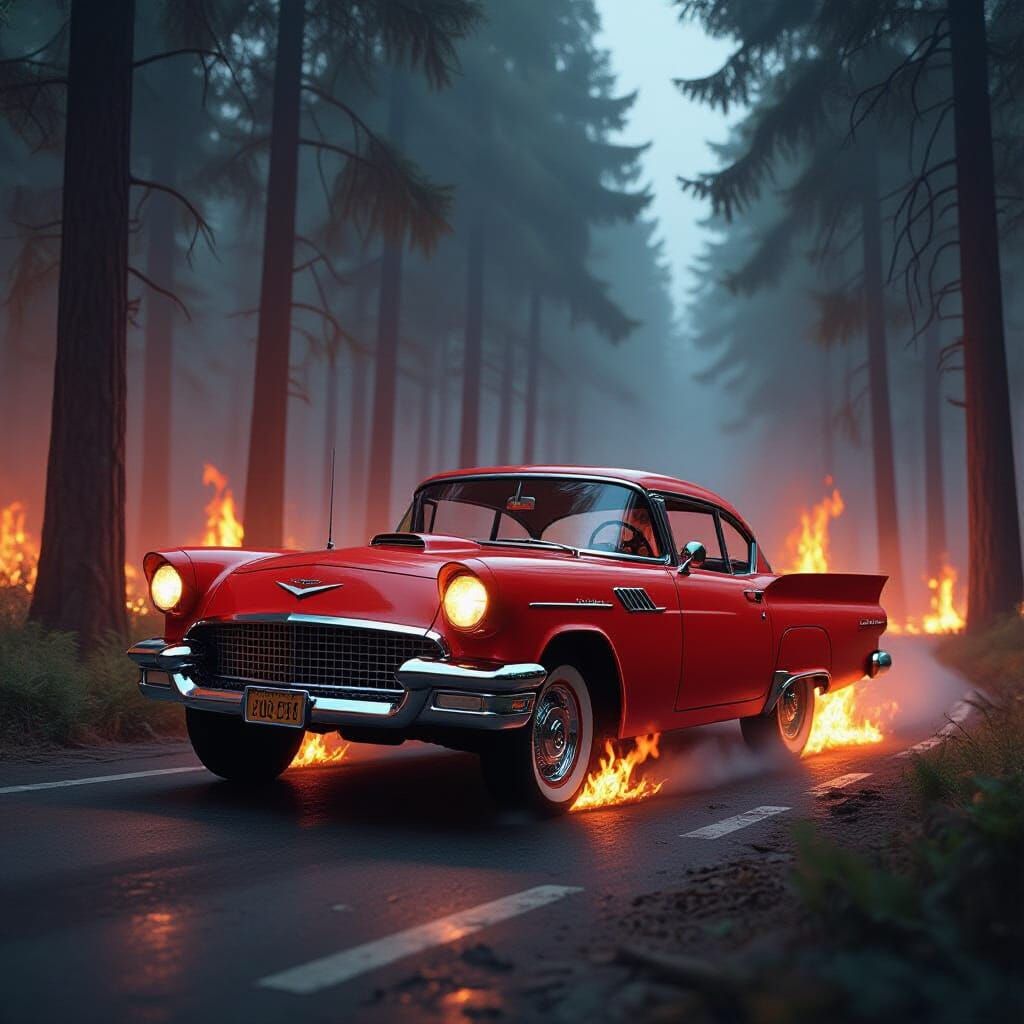 Evil Car Drives Through Burning Forest