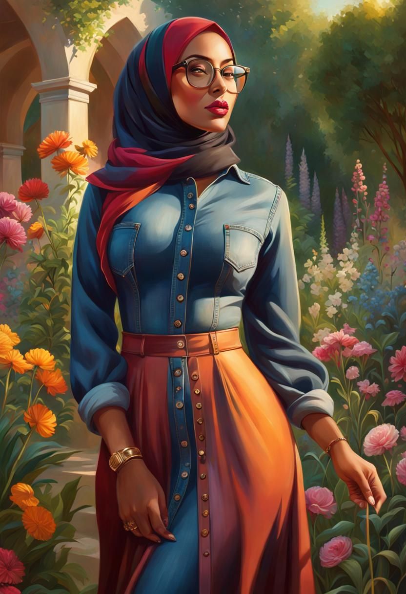 Curvy Hijab Woman Portrait in Pin-Up Style