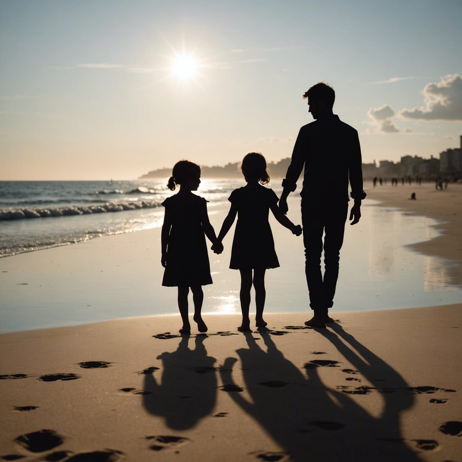Romantic Beach Silhouette with Children