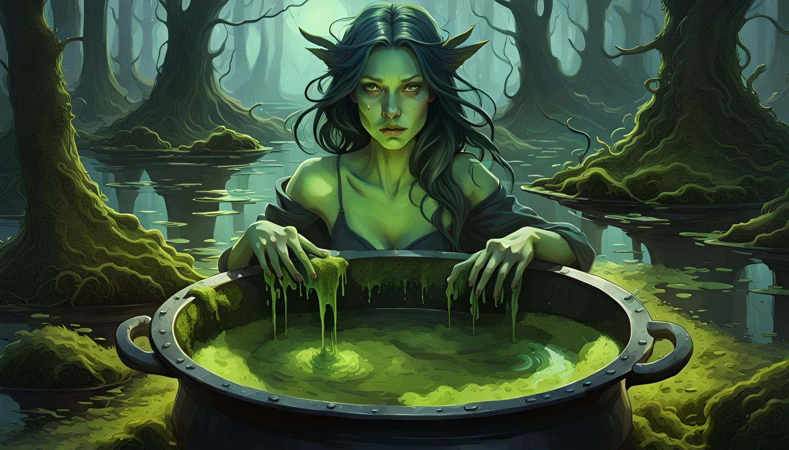 Eerie Swamp: Witches Brewing Potions