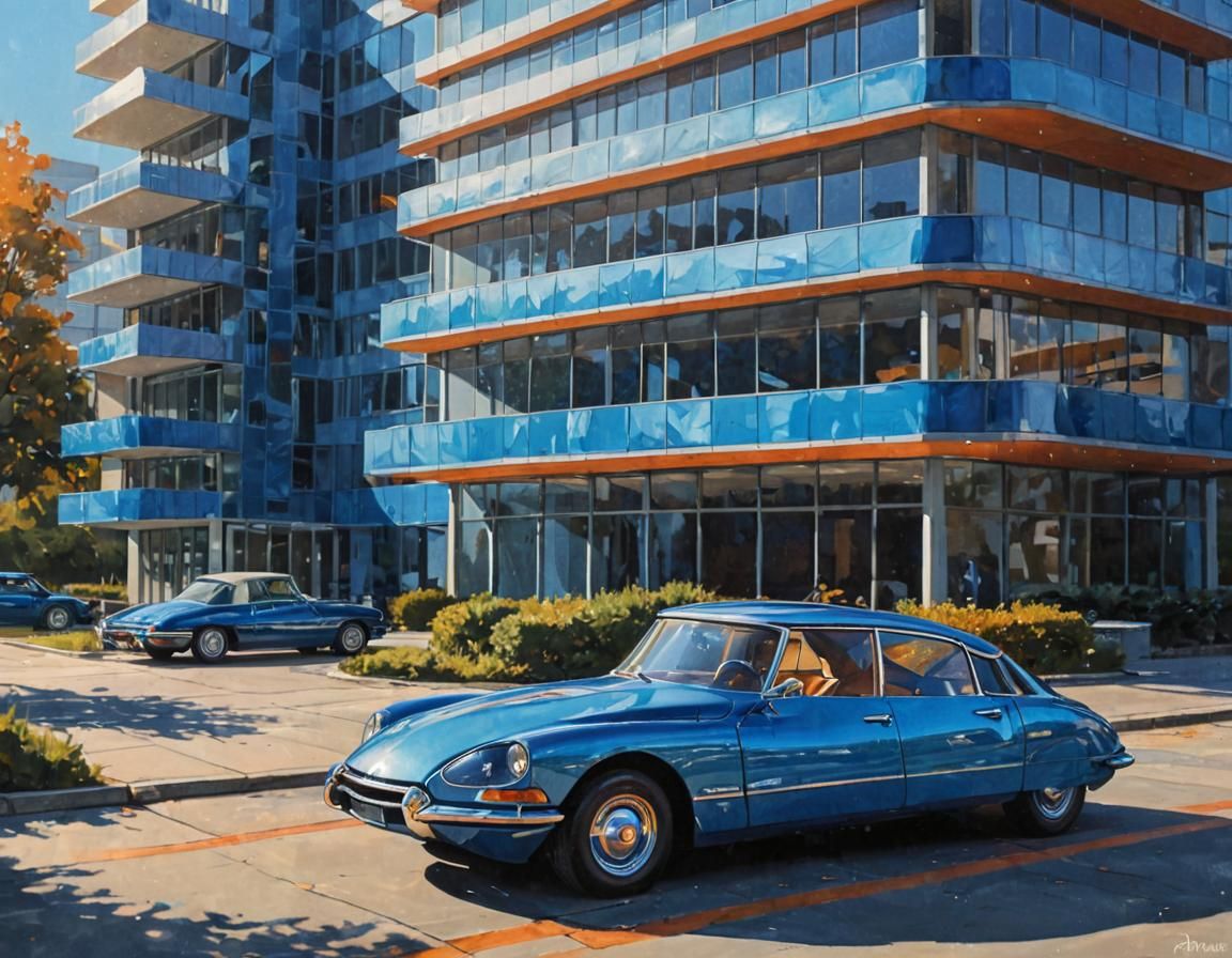 Citroën DS in Bauhaus Setting, Acrylic Painting