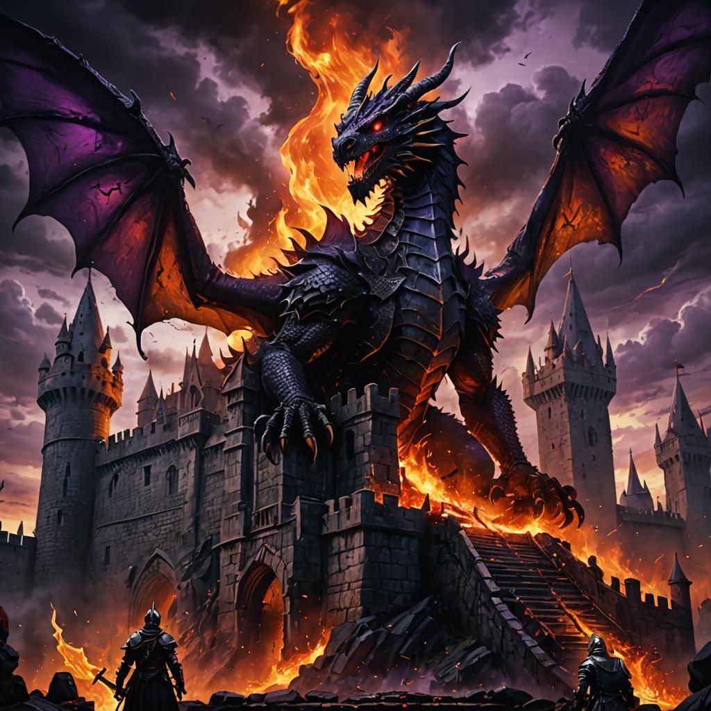 Dark Fantasy Dragons Clash in Eerie Landscape