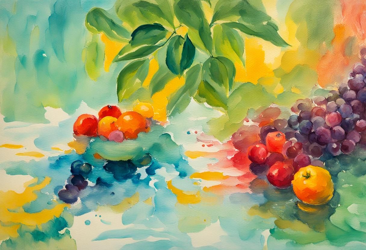 Fresh Fruit in Water: Gouache Impressionism