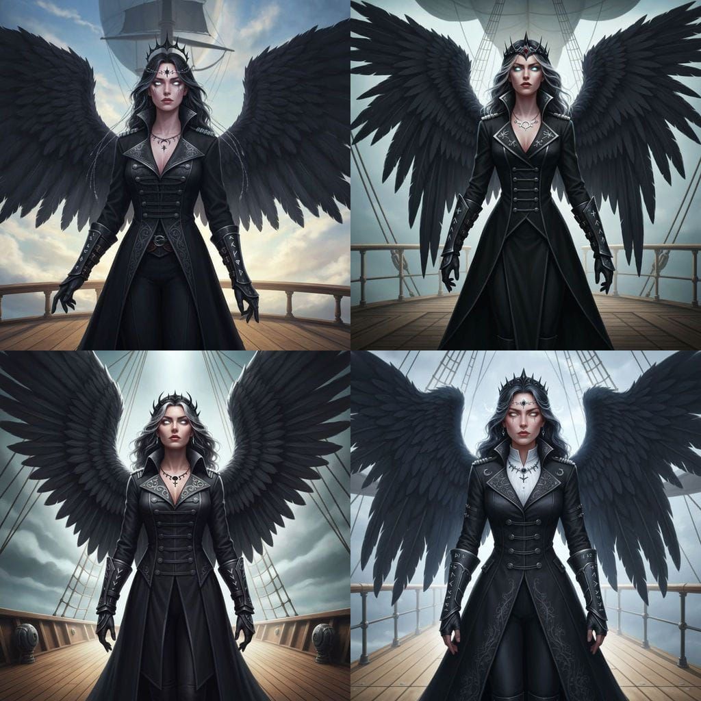 Aasimar Airship Captain in Elegant Coat with Ethereal Wings