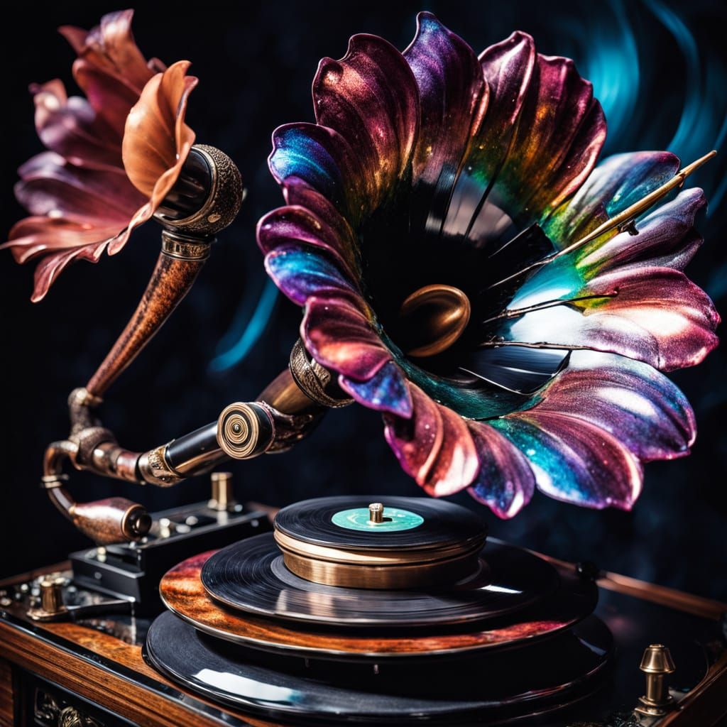 Antique Gramophone Becomes Obsidian Flower, Galaxy Record