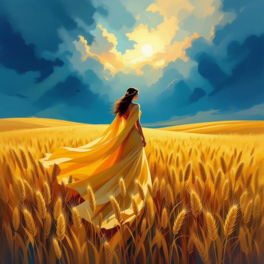 Queen of Wheat Fields in Abstract Expressionist Style