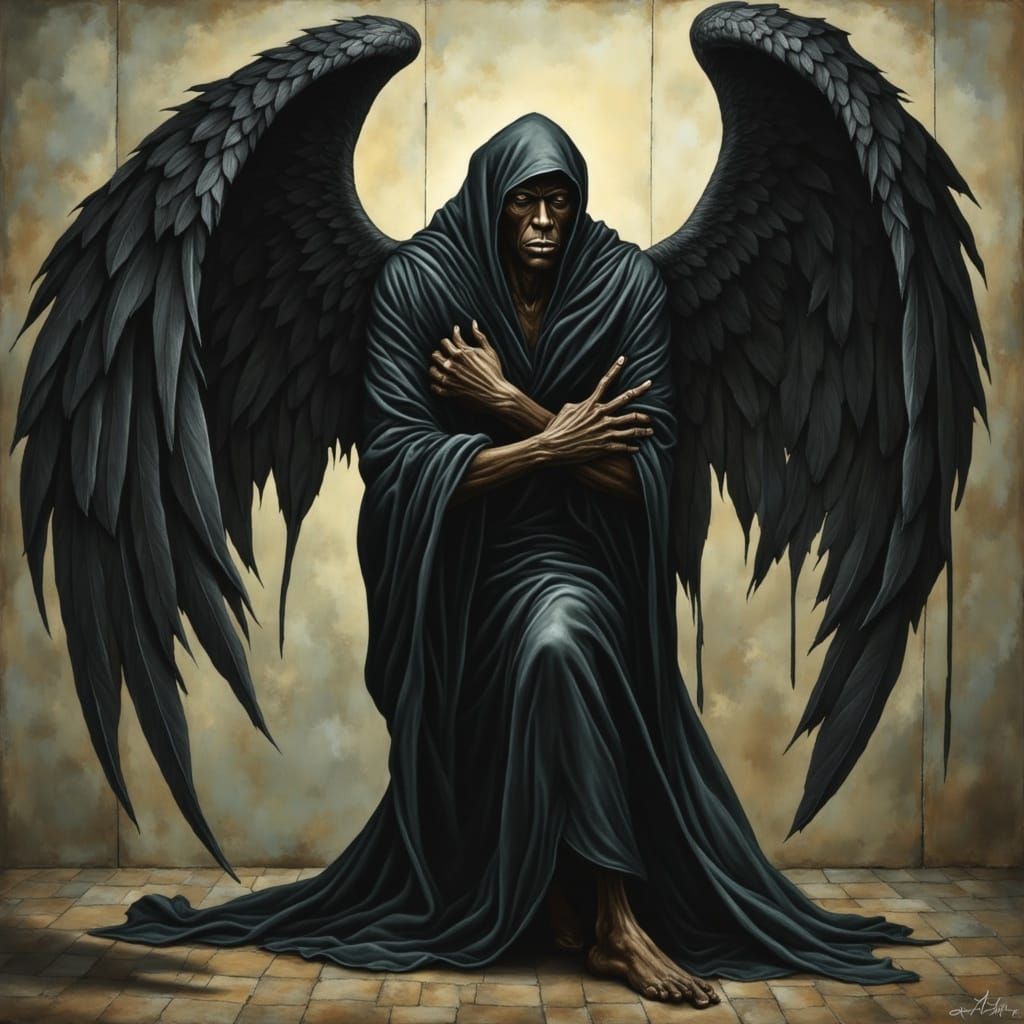 Dark Winged Angel in Biomechanical Gothic Style