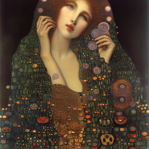 Mystic Beauty in Gentle Rain: Art Nouveau Style