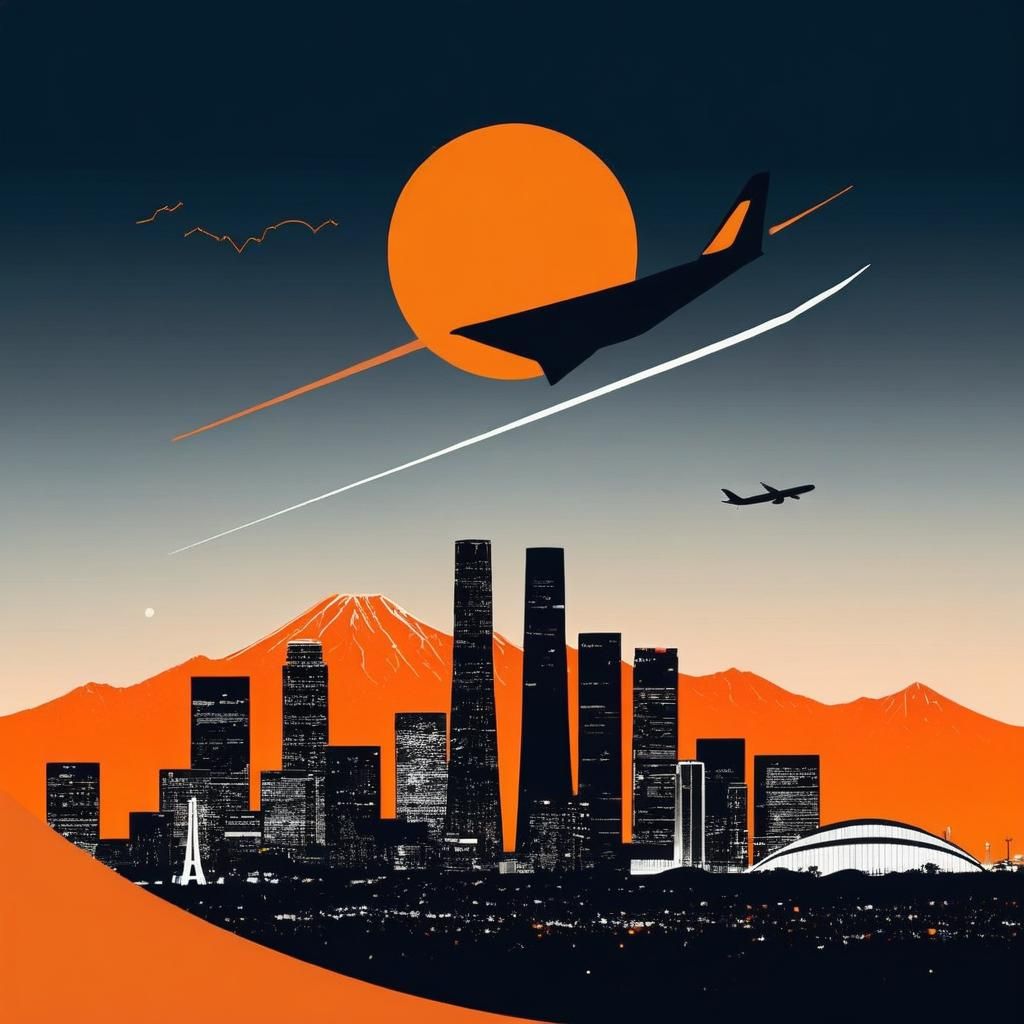 Abstract Collage of Flight from Tokyo to Los Angeles