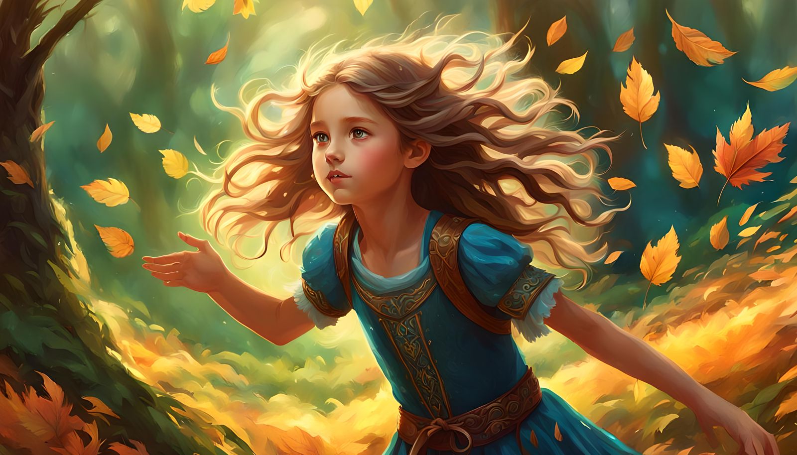 Girl and Elf in Magical Forest, Detailed Matte Painting