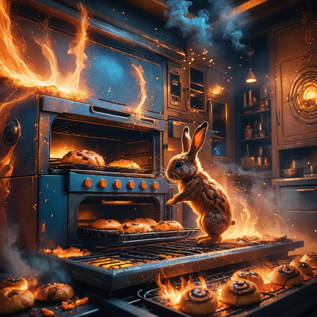 Bun's Fiery Escape: Vibrant Fantasy Concept Art