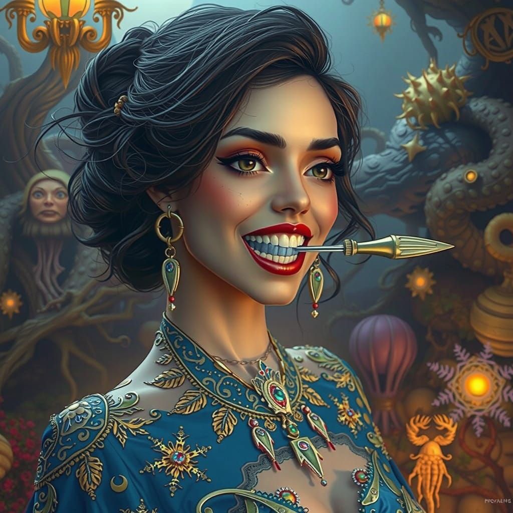 Woman with a Metal Gag in Mystical Attire