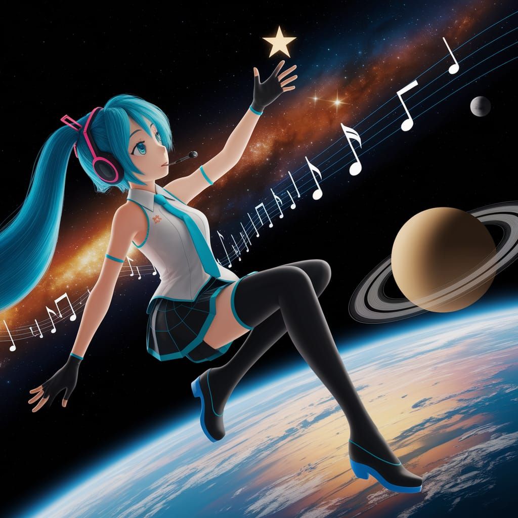 Giantess Hatsune Miku Reaches for a Celestial Star