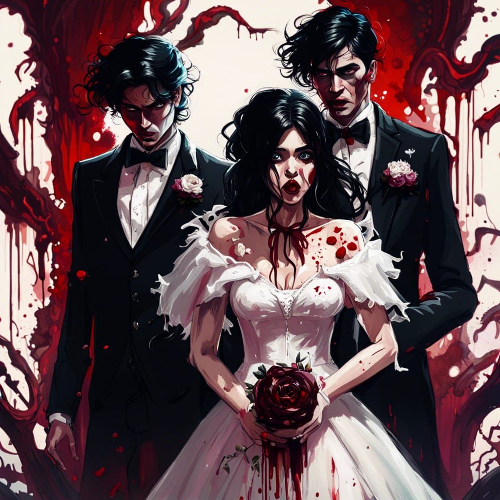 Shocked Bride at Wedding in Horror Noir Style