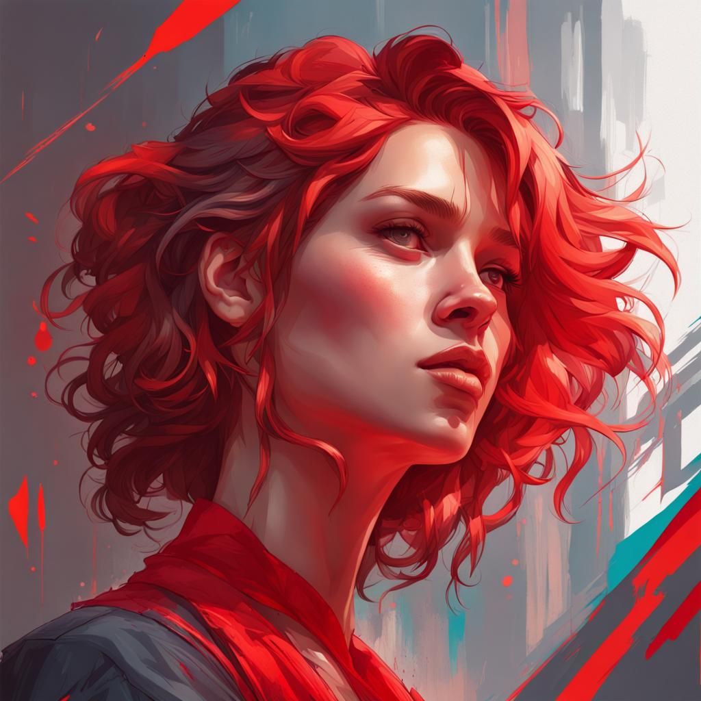 Hyperdetailed Self-Portrait in Red, Art Nouveau Style