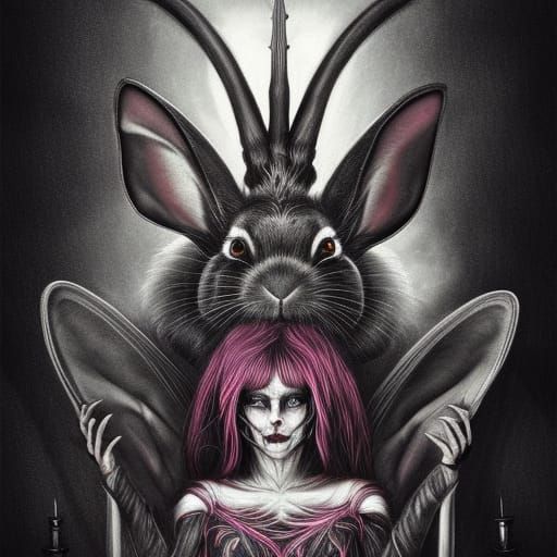 Demonic Rabbits Sacrifice: Gothic Occult Art