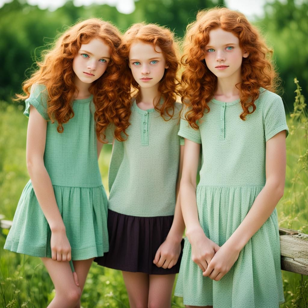 Twin Girls with Red Hair and Freckles