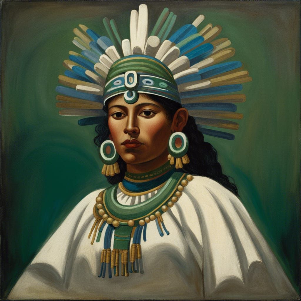 Aztec goddess Mictecacihuatl, Queen of Mictlan in a white, g...