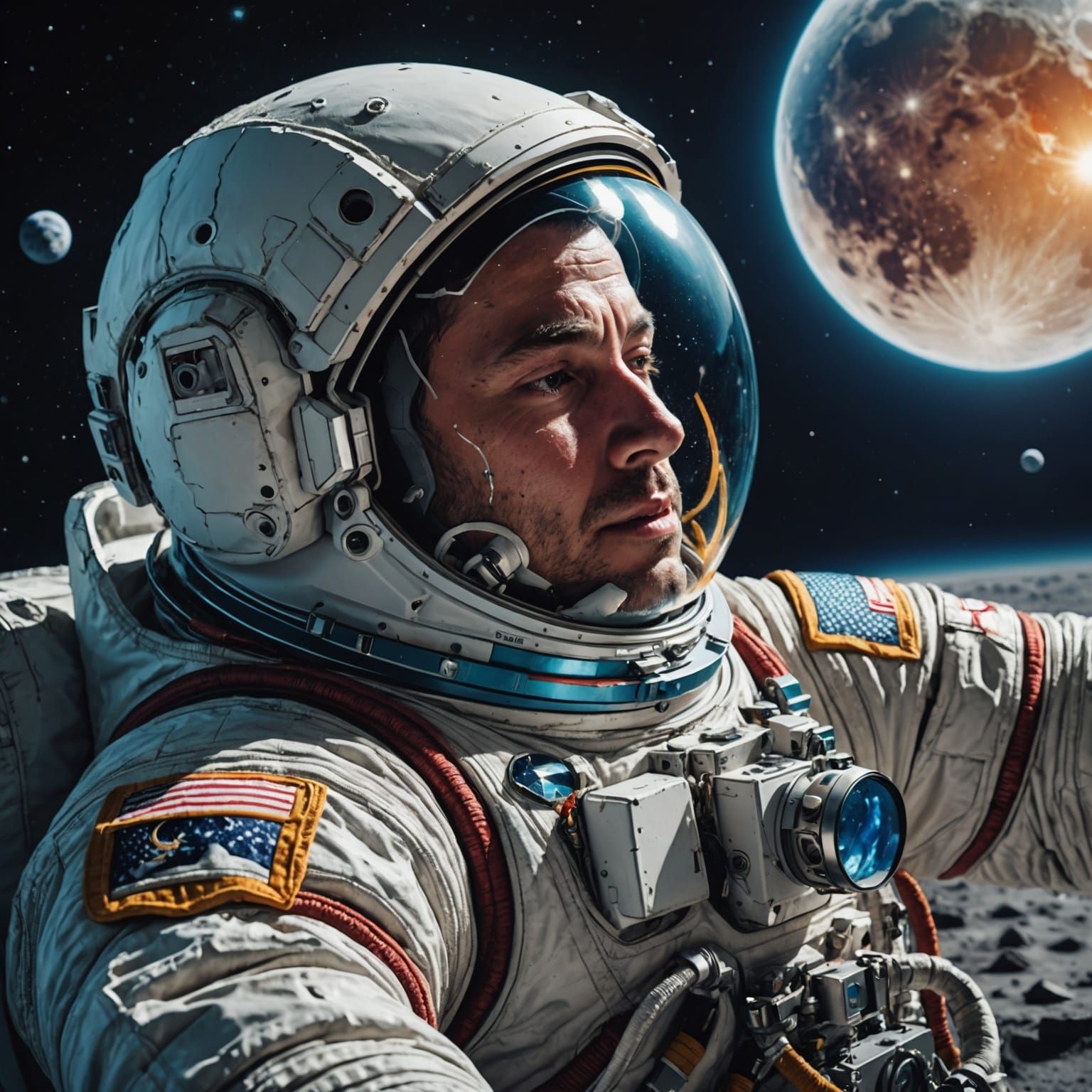 Astronaut Resting on the Moon in Hyperrealistic Style